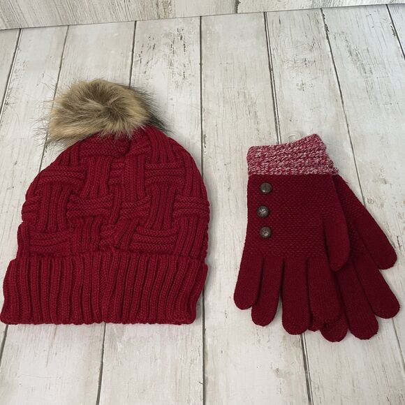 Britt’s Knits Plush Lined Knit Hat W/Faux Fur Pom & Matching Glove Set R… - Picture 6 of 9